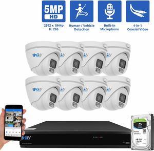 GW Security 8 Channel 4K DVR 5MP CCTV AI Surveillance System with 8 x 5MP HD 1920p AI Face/Human/Vehicle Detection Waterproof Microphone Turret Security Cameras, 2TB Hard Drive