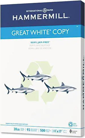 Hammermill - Great White 30% Recycled Copy Paper, 20lb, 92 Bright, 11 X 17" - Ream