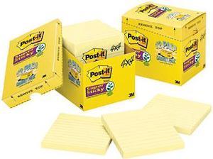 Post-it Notes Super Sticky - Canary Yellow Note Pads, 4 x 4, Lined, 90/Pad - 12 Pads/Pack