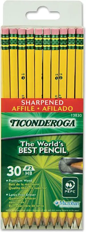 Ticonderoga Pre-Sharpened Pencil, HB #2, Yellow Barrel, 30ct.
