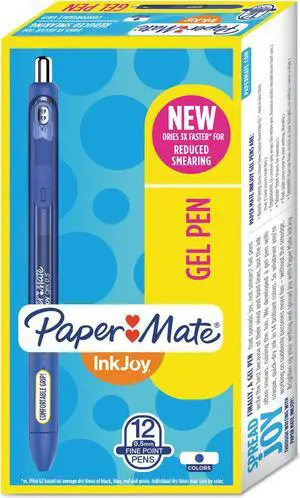 InkJoy Gel Pen, Retractable, Micro 0.5 mm, Blue Ink, Blue Barrel, Dozen 1951722