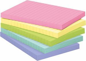 3M 6605PKAST 4 x 6  Ruled  Five Colors  Five 100-Sheet Pads Pack