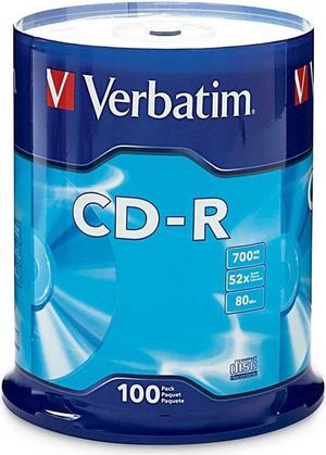 Verbatim CD-R 700MB 80 Minute 52x Recordable Disc - 100 Pack Spindle (FFP) - 97458 - NEW