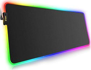 RGB Gaming Mouse Pad Mat Large Thick(800×300×4mm) Hcman XXL Extended Led Mousepad with Non-Slip Rubber Base, Soft Computer Keyboard Mice Mat for MacBook, PC, Laptop, Desk - Black