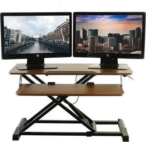TechOrbits Standing Desk - Stand Up Desk Converter And Monitor Riser - Height Adjustable Sit Stand Tabletop Workstation Wood Brown