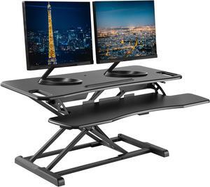 TechOrbits Standing Desk Converter - 37" Stand Up Desk Riser - Tabletop Sit Stand Desk Fits Dual Monitors - Two Tiered Height Adjustable Workstation With Removal Keyboard Tray