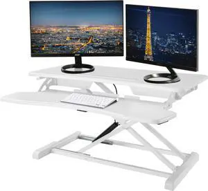 Standing Desk Converter - 32" Height Adjustable White Stand Up Desk Riser - Sit to Stand Desktop Workstation
