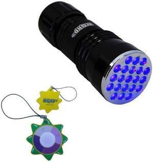 HQRP UV Blacklight Flashlight 21 LED with 380 nm Wavelength Check UV Activated Inks in Currency and ID's / Urine Detector plus HQRP UV Meter