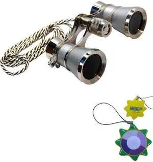 HQRP 3 x 25 Opera Glass Binocular Platinum Perl with Silver Necklace Chain plus HQRP UV Meter
