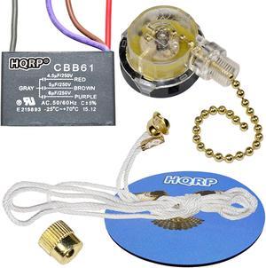 HQRP Ceiling Fan Capacitor CBB61 4.5uf+5uf+6uf 4-Wire and 3-Speed Fan Switch + HQRP Coaster