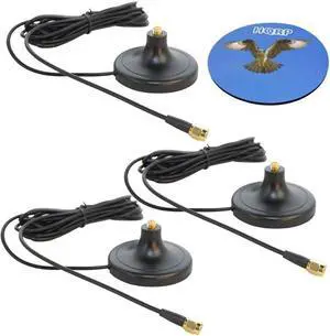 HQRP SET: 3 PCS 3M RP-SMA WiFi Antenna Extension Cable Connector Magnetic Base for TRENDnet TEW-633GR / TEW-630APB / TEW-623PI / TEW-631BRP (Three RP-SMA connector) + HQRP Coaster