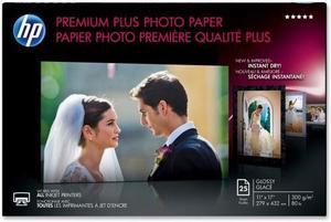 HP Premium Plus Photo Paper, Glossy, 80 lb, 11 x 17 in. (279 x 432 mm), 25 sheets CV065A