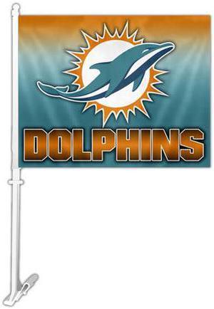 Fremont Die Inc Miami Dolphins Car Flag With Wall Brackett Car Flag
