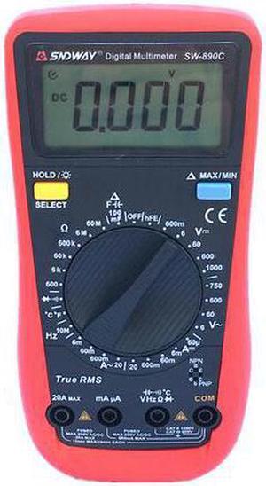 SNDWAY SW-890C Digital Multimeter TrueRMS ACDC voltage current ammeter voltmeter ohm resistance capacitance frequency temperature tester