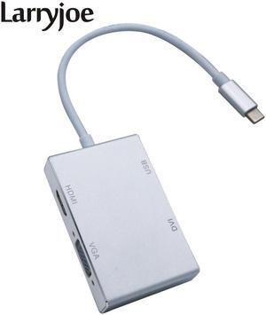 Larryjoe 4 In 1 USB 3.1 USB-C Converter Cable USB C Type C to HDMI VGA DVI USB 3.0 Adapter for Laptop Apple Macbook Google