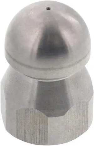 Erie Tools Button Nose 3/8" Drain Cleaning Nozzle 5.5 Orifice 5500 PSI Stainless Steel for Sewer Pipe Water Jetter