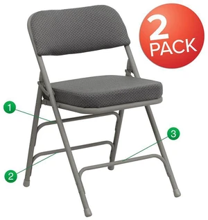 2 Pack HERCULES Series Premium Curved Triple Braced & Double Hinged in Gray Fabric Metal Folding Chair 2 Pack HERCULES Series Premium Curved Triple Braced & Double Hinged in Gray Fabric Metal Folding Chair