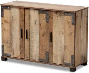 Baxton Studio Cyrille Modern and Contemporary Farmhouse Rustic Finished Wood 3-Door Shoe Cabinet