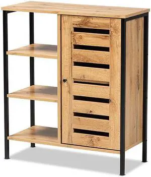 Baxton Studio Vander Modern and Contemporary Oak Brown Finished Wood and Black Finished Metal 1-Door Shoe Storage Cabinet