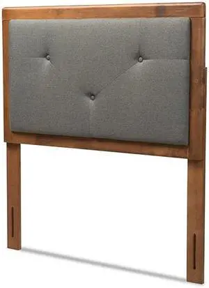 Baxton Studio Abner Modern and Contemporary Transitional Dark Grey Fabric Upholstered and Walnut Brown Finished Wood Twin Size Headboard