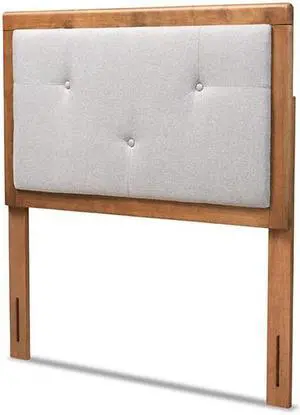 Baxton Studio Abner Modern and Contemporary Transitional Light Grey Fabric Upholstered and Walnut Brown Finished Wood Twin Size Headboard