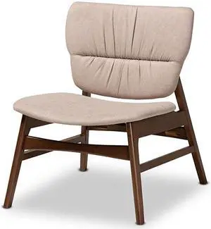 Baxton Studio Benito Mid-Century Modern Transitional Beige Fabric Upholstered and Walnut Brown Finished Wood Accent Chair