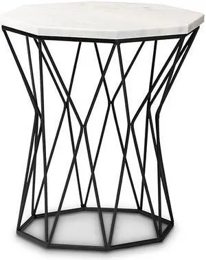 Baxton Studio Venedict Modern and Contemporary Black Metal End Table with Marble Tabletop
