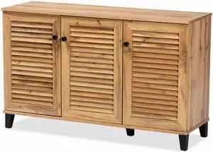 Baxton Studio Coolidge Modern and Contemporary Oak Brown Finished Wood 3-Door Shoe Storage Cabinet