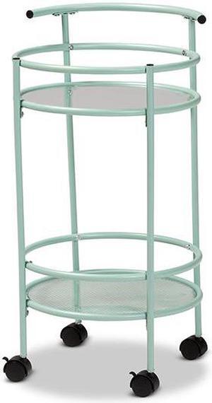 Baxton Studio Newell Mid-Century Modern Mint Green Finished Metal 2-Tier Kitchen Cart