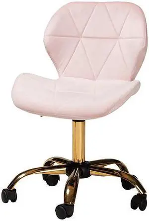 Baxton Studio Savara Contemporary Glam and Luxe Blush Pink Velvet Fabric and Gold Metal Swivel Office Chair