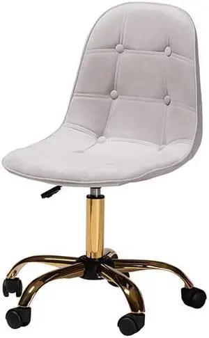 Baxton Studio Kabira Contemporary Glam and Luxe Grey Velvet Fabric and Gold Metal Swivel Office chair