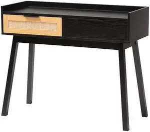 Baxton Studio Kalani Mid-Century Modern Two-Tone Espresso Brown and Natural Brown Finished Wood 2-Drawer Console Table