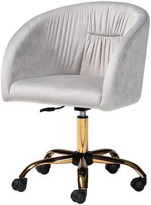 Baxton Studio Ravenna Contemporary Glam and Luxe Grey Velvet Fabric and Gold Metal Swivel Office Chair