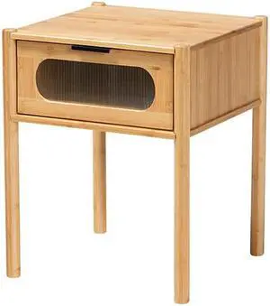 Baxton Studio Naresh Mid-Century Modern Transitional Natural Brown Bamboo Wood 1-Drawer End Table