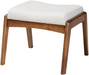 Baxton Studio Roxy Mid-Century Modern Off-White Boucle Upholstered and Walnut Brown Finished Wood Ottoman Footstool