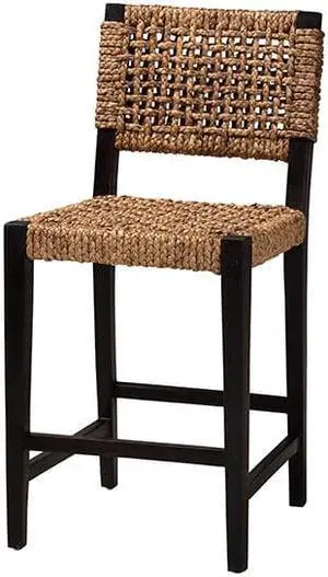 Baxton Studio Alise Modern Bohemian Dark Brown Mahogany Wood and Banana Fiber Counter Stool
