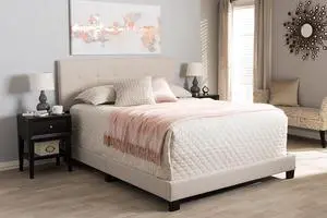 Baxton Studio Brookfield Modern and Contemporary Beige Fabric Upholstered Grid-tufting Queen Size Bed