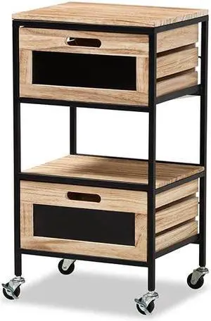 Baxton Studio Olinda Modern Industrial Oak Brown Finished Wood and Black Metal 2-Drawer End Table