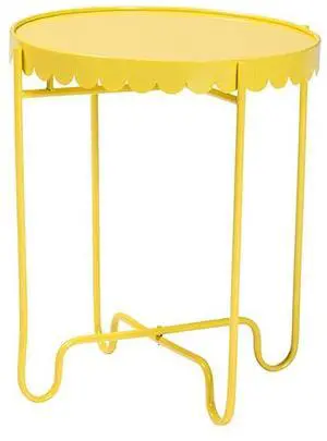 Baxton Studio Laverne Yellow Metal Side Table with Scalloped Tray Top  Round Accent Table with Decorative Base for Indoor or Semi-Outdoor Use
