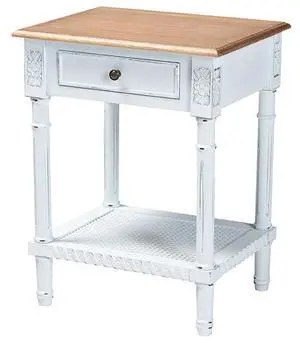 Baxton Studio Legrand Classic French Two-Tone White and Natural Brown 1-Drawer End Table