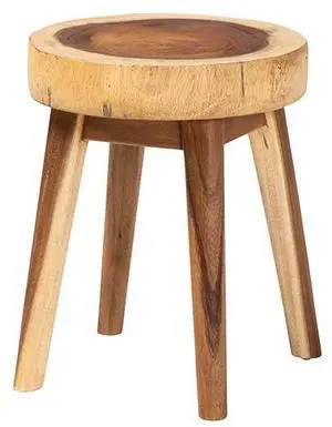 bali & pari Jia Suar Wood End Table - Handcrafted Side Table with Live Edge Round Top and Tapered Legs, Rustic Boho Accent Furniture for Living Room, Bedroom, or Patio