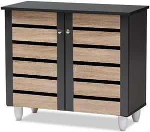 Baxton Studio Gisela Modern and Contemporary Two-Tone Oak and Dark Gray 2-Door Shoe Storage Cabinet