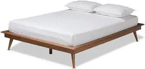 Baxton Studio Karine Mid-Century Modern Walnut Brown Finished Wood Queen Size Platform Bed Frame, Low Profile Beds, Ash Finish, Queen, Home & Living