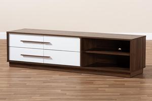 Baxton Studio Mette Mid-Century Modern Two-Tone White and Walnut Finished 4-Drawer Wood TV Stand