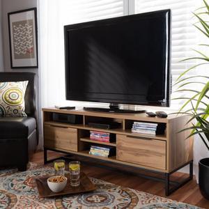 Baxton Studio Reid Modern and Contemporary Industrial Oak Finished Wood and Black Metal 2-Drawer TV Stand
