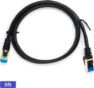 QualGear RJ45 Cat 7 Ethernet Patch Cable, 10Gpbs High-Speed Cable, 600MHz, Triple-Shielded, 3 ft, Black, Round QualGear RJ45 Cat 7 Ethernet Patch Cable, 10Gpbs High-Speed Cable, 600MHz, Triple-Shielded, 3 ft, Black, Round