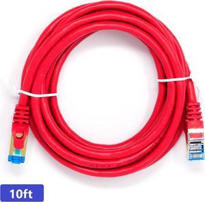 QualGear RJ45 Cat 7 Ethernet Patch Cable, 10Gpbs High-Speed Cable, 600MHz, Triple-Shielded, 10 ft, Red, Round