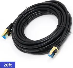 QualGear RJ45 Cat 7 Ethernet Patch Cable, 10Gpbs High-Speed Cable, 600MHz, Triple-Shielded, 20 ft, Black, Round