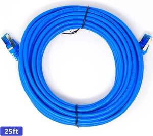 QualGear RJ45 Cat 7 Ethernet Patch Cable, 10Gpbs High-Speed Cable, 600MHz, Triple-Shielded, 25 ft, Blue, Round QualGear RJ45 Cat 7 Ethernet Patch Cable, 10Gpbs High-Speed Cable, 600MHz, Triple-Shielded, 25 ft, Blue, Round
