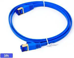 QualGear RJ45 Cat 7 Ethernet Patch Cable, 10Gpbs High-Speed Cable, 600MHz, Triple-Shielded, 3 ft, Blue, Flat QualGear RJ45 Cat 7 Ethernet Patch Cable, 10Gpbs High-Speed Cable, 600MHz, Triple-Shielded, 3 ft, Blue, Flat